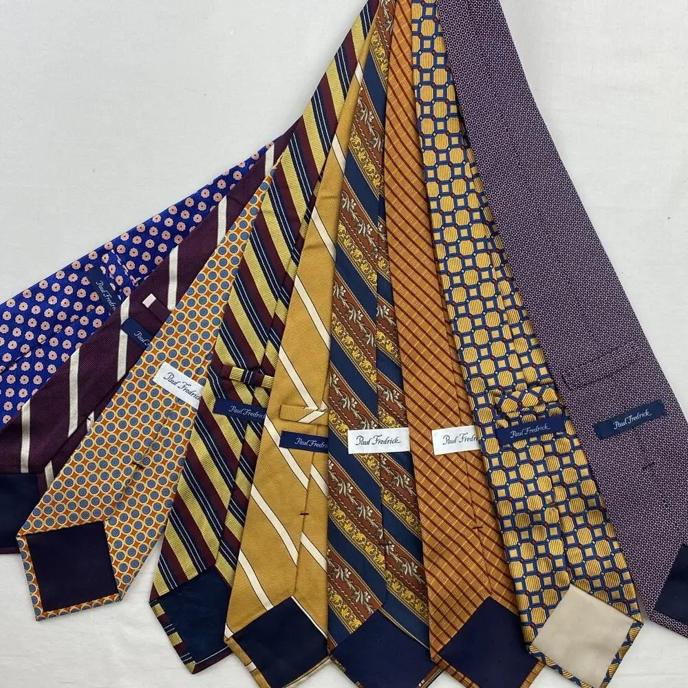 Lot of 9 PAUL FREDRICK Silk Necktie Textured Striped Geometric Ties USA VTG